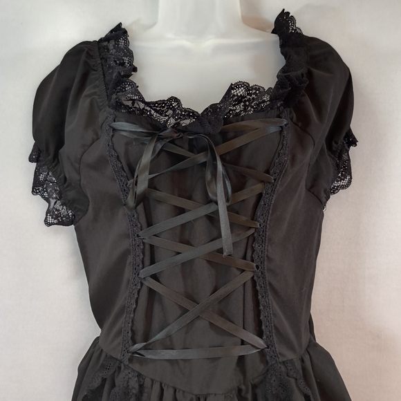 Women's Black Layered Lace-Up Goth Lolita Dress , Size XL - Picture 2 of 10